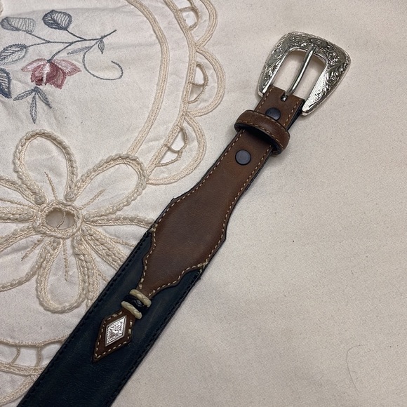 Justin Boots Western leather metal boho cowboy buckle belt - Picture 5 of 6